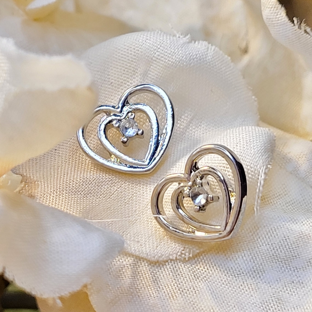 💍 Silver color Double heart earrings